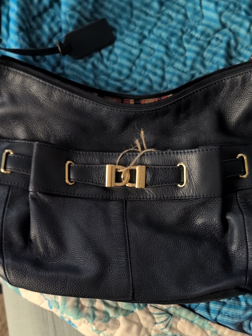 Classic Navy Hobo Shoulder Bag - Leather - Picture 2 of 11